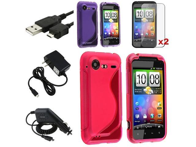 Pink+Purple S Line Skin Case+2 Film+2 Charger+USB compatible with HTC Droid Incredible S