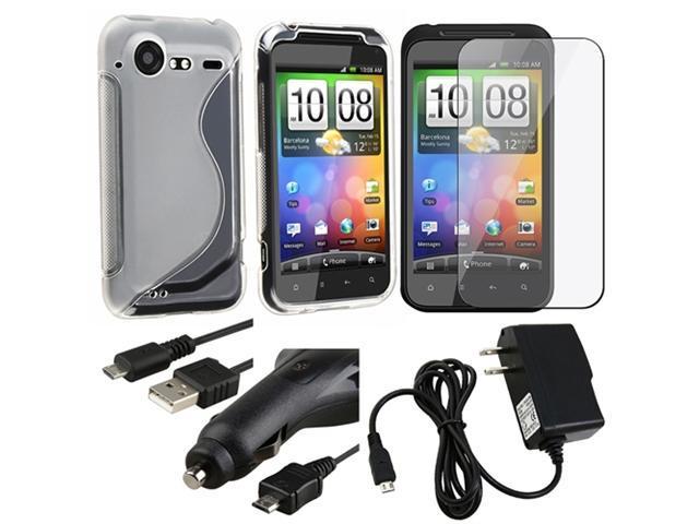 TPU White S Shape Cover Case+DC+Home Charger+SP+Cable compatible with HTC Droid Incredible S