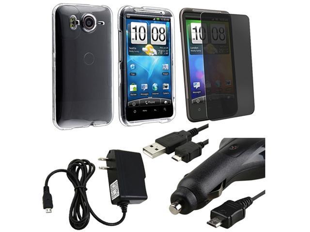 Clear Hard Phone Case+Privacy Film+2 Charger+USB compatible with HTC Inspire 4G Desire HD