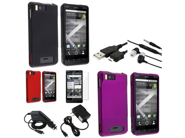 compatible with Motorola Droid X2 8in1 Black Purple Red Case Guard USB Cable Headset Bundle