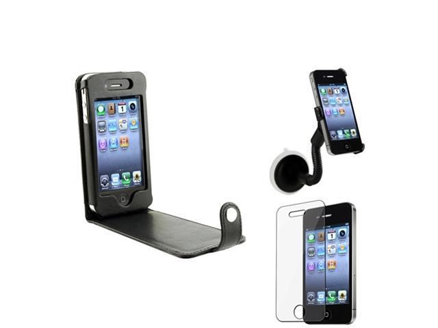 Flip leather Case Cover+Car Mount+Screen Accessory Compatible With Apple® iPhone® 4 s 4s 4G