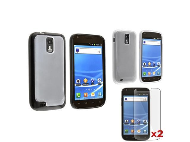 Black+Clear Trim Clear TPU Case+2 Protector compatible with Samsung© Galaxy S2 T989 T-Mobile
