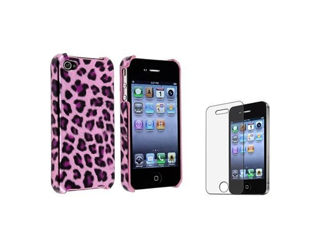 Purple Leopard Rear Case+Anti Glare Screen Protector Compatible With iPhone® 4 4G 4S