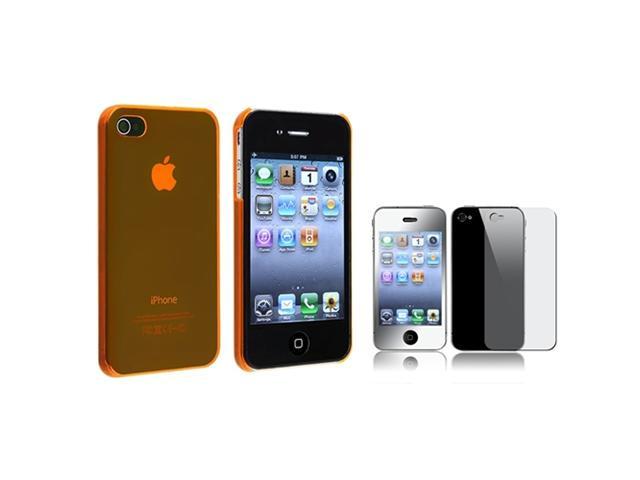 Clear Orange Slim Hard Cover Case+MIRROR Film compatible with Sprint Verizon ATT iPhone® 4 4S