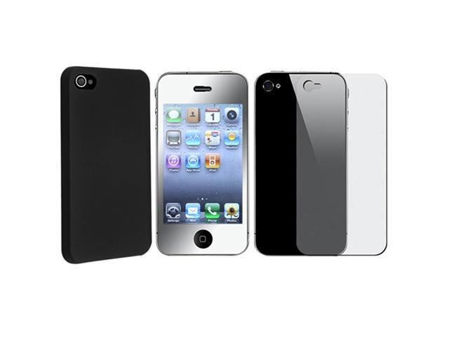 Black Rubber Hard Snap-on Case Cover+MIRROR LCD Protector Film Compatible With iPhone® 4 G 4S