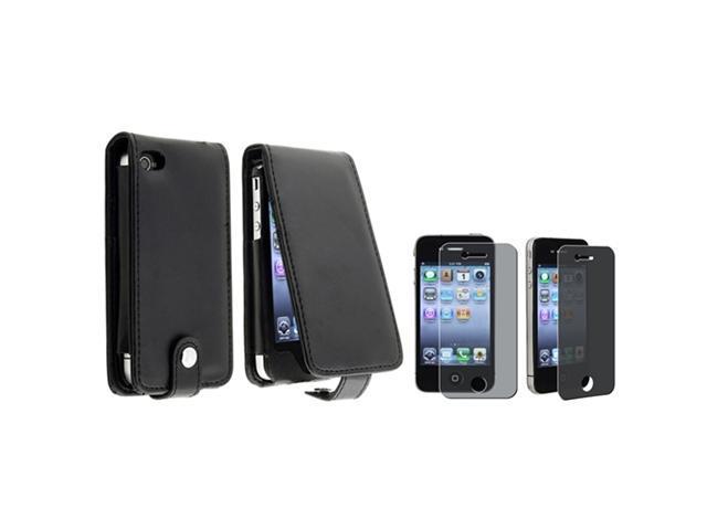 Flip Leather Case w/ Card Holder+PRIVACY LCD Filter Protector Compatible With iPhone® 4 G 4S