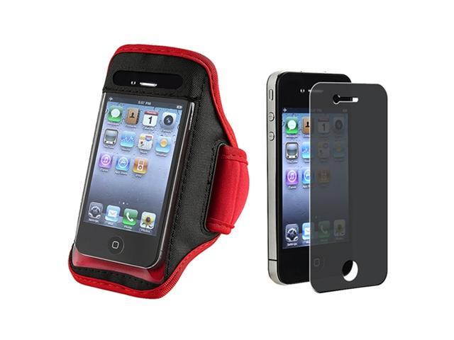 SportBand Armband Red/Black CASE Cover+PRIVACY LCD FILTER Compatible With iPhone® 4 G 4GS 4S