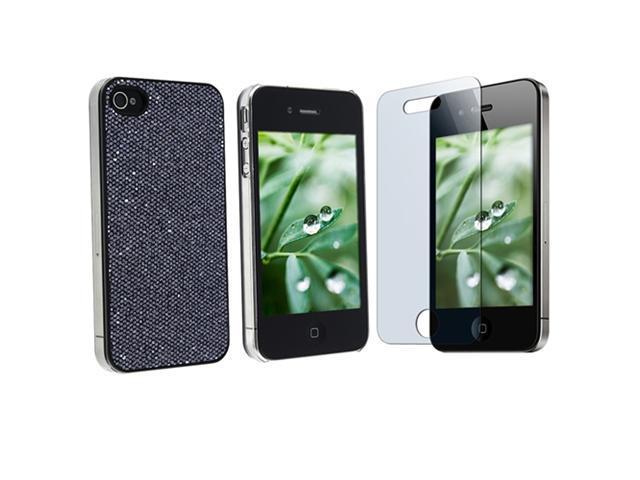 Black Slim Thin Plastic Case Skin Cover compatible with Verizon iPhone® 4 S 4S 4G Gen+Film