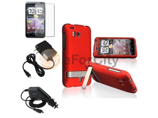 compatible with Verizon HTC ThunderBolt 4G Red Hard Case Cover+LCD Guard+AC+Car Charger