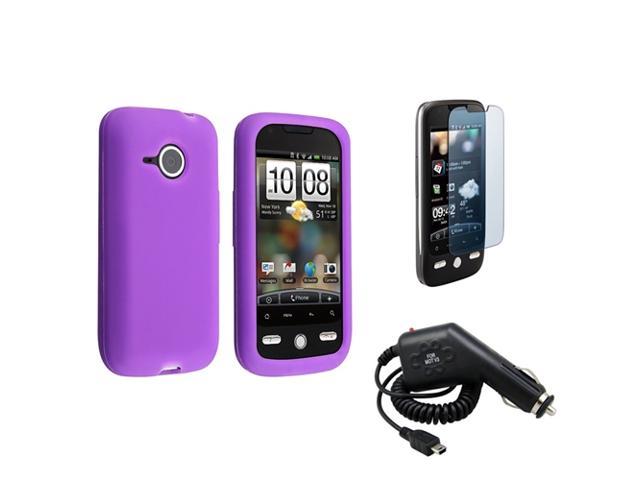 Purple Skin Silicone Cover Case+LCD Protector+Car Charger compatible with HTC Droid Eris