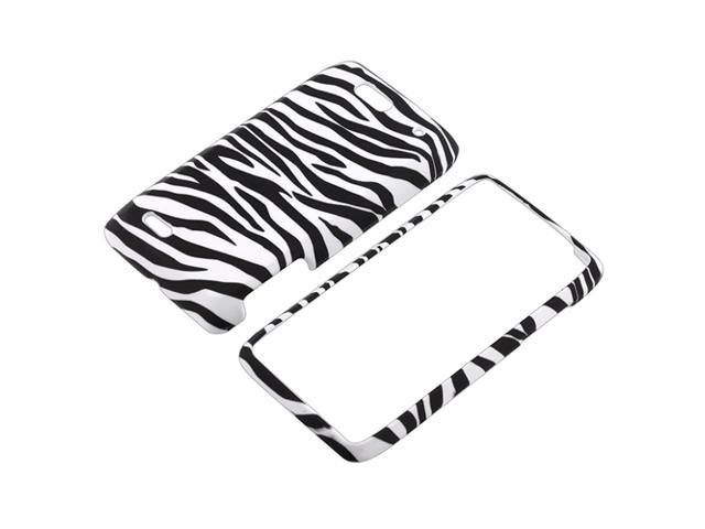 Snap-on Rubber Coated Case compatible with Motorola Droid 4, Black / White Zebra