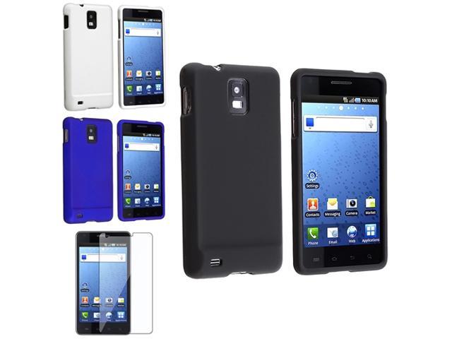 4 Black+White+Dark Blue Snap On Case+LCD Film Protector compatible with Samsung© Infuse 4G