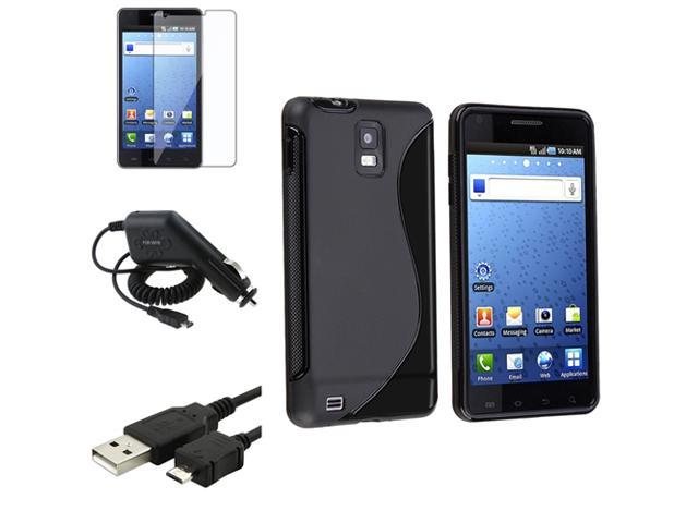 compatible with Samsung© Infuse 4G SGH-i997 Black TPU Wave Cover Case+Car Charger+Guard+Cable