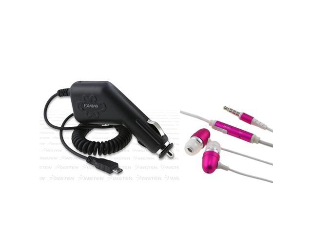 INSTEN Car Charger+Pink Headset compatible with HTC EVO Shift 4G