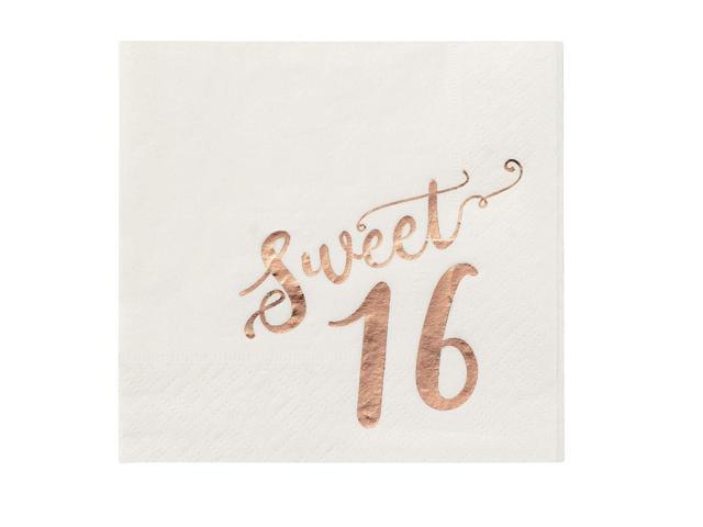 Birthday Party Cocktail Napkins 50 Pack Rose Gold Foil Sweet 16