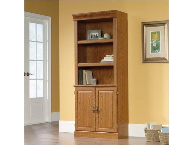Jamocha Wood Sauder Trestle 3-Shelf Bookcase Brown