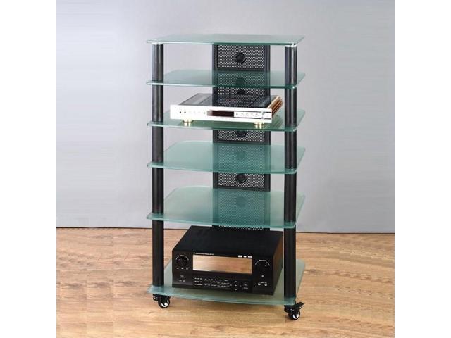 Black VTI 5 Shelf Black Glass Audio Rack-Black