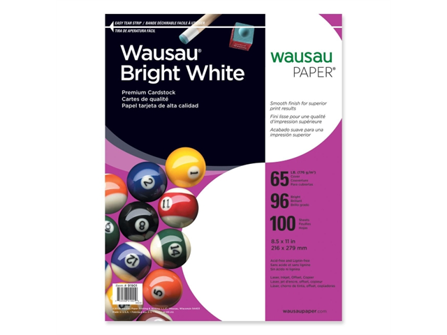 Wausau 91901 Paper Card Stock Paper Card Stock Letter - 8.50" x 11" - 65 lb - Smooth - 100 / Pack - White