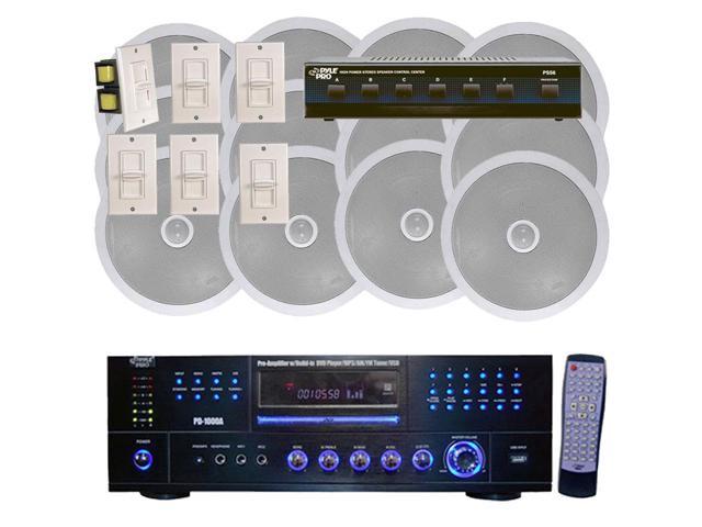Pyle - 1000 Watt 6 Channel In-Ceiling Speaker System With w/Built-in DVD/MP3/USB & Wall Mount Volume Control