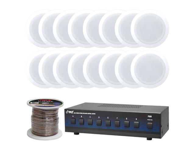 Pyle Pdic61rd In Wall In Ceiling Dual 6 5 2 Way Flush Mount Speakers With 8 Channel Speaker Selector And 250ft Speaker Wire