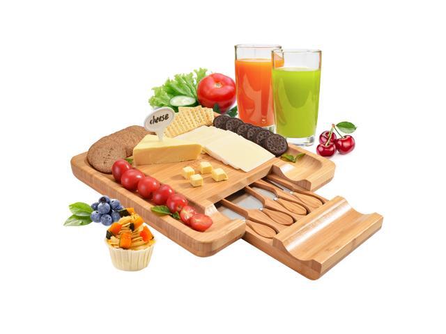 Fitnate Bamboo Cheese Board Set Square Cheese Board With Cutlery