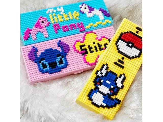 Yellow Great DIY Building Stationery for School Students Creative Enjoy Thinking Creatively with Assembled Cute Cartoon Pencil Box Eutuxia Blocks Cartoon Pencil Case Decorative /& Easy to Remove