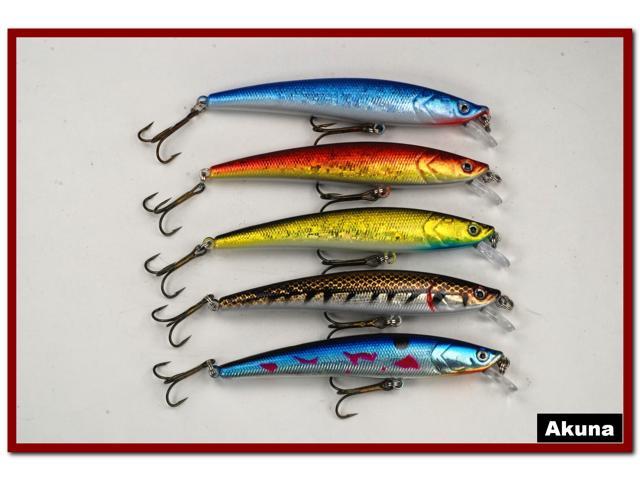 Pack of 5 Akuna Broken Tail 3.9" Jointed Diving Bass Trout Fishing Lures 