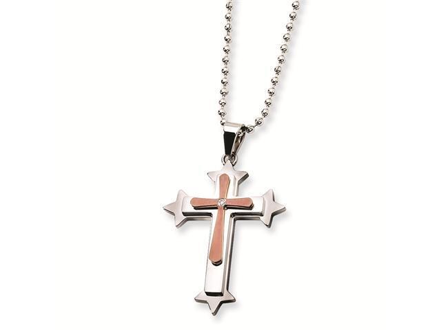 Stainless Steel Black Carbon Fiber w//.01ct.Diamond 24in Necklace