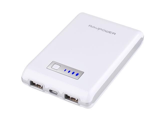 RAVPower PB07 10400 mAh White External Battery Pack Portable Charger Power Bank (Dual USB Outputs, Ultra Compact Design), for iPhone, iPad, Mini; Samsung Galaxy, Note 3; HTC One, EVO; Google Nexus