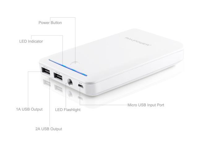 RAVPower Deluxe 14000 mAh iSmart Power Bank External Battery Charger - Dual USB Output 5V / 1A & 5V / 2.4A (White) for iPhone, iPad, Samsung Galaxy, Note, Google Nexus, HTC One and other mobile device
