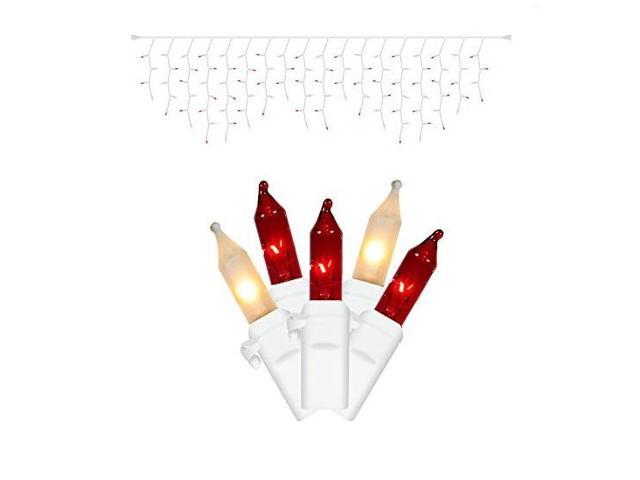 Photo 1 of 2 Pack - 100 Red / Frosted White Icicle Lights / White Wire Christmas 9Ft. Light Set