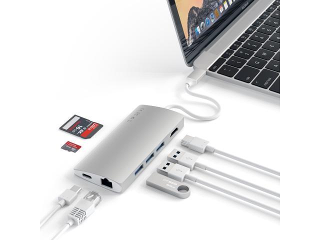Satechi Aluminum Multi-Port Adapter V2-4K HDMI Compatible with 2018 MacBook Pro/Air SD/Micro Card Readers USB-C Pass-Through 30Hz USB 3.0 2018 iPad Pro and More Gigabit Ethernet Silver 