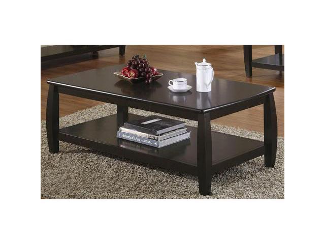 Contemporary Rich Cappuccino Coffee Table with Bottom Shelf by Coaster