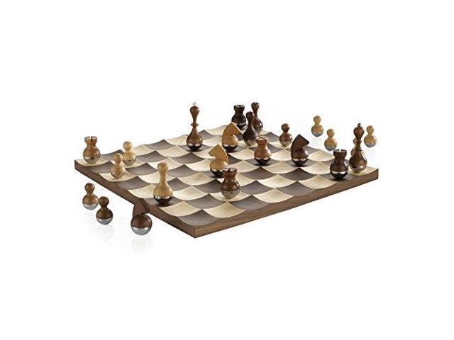 Umbra Wobble Walnut Wood Chess Set Metal and Wood Pieces 377601-656 