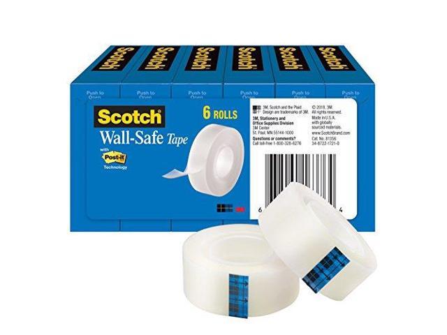 Scotch Wall-Safe Tape, 1 Core, 0.75 X 66.66 Ft, Clear, 6/Pack 813S6 