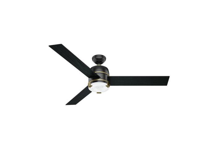 Hunter 59290 60 In Bureau Matte Black And Modern Brass Ceiling Fan With Light And Handheld Remote