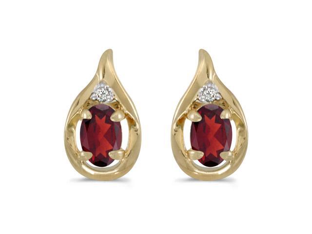 14k Yellow Gold Oval Garnet And Diamond Earrings