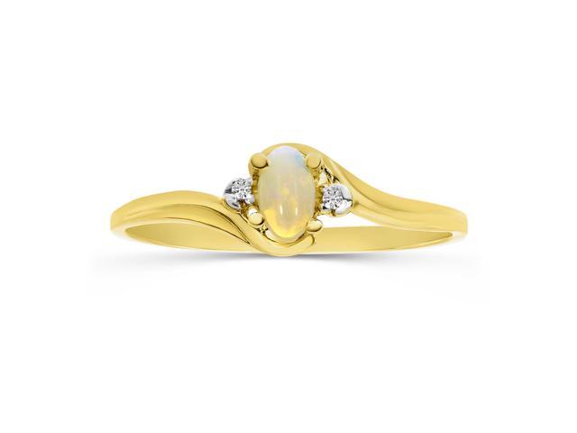 14k Yellow Gold Oval Opal And Diamond Ring