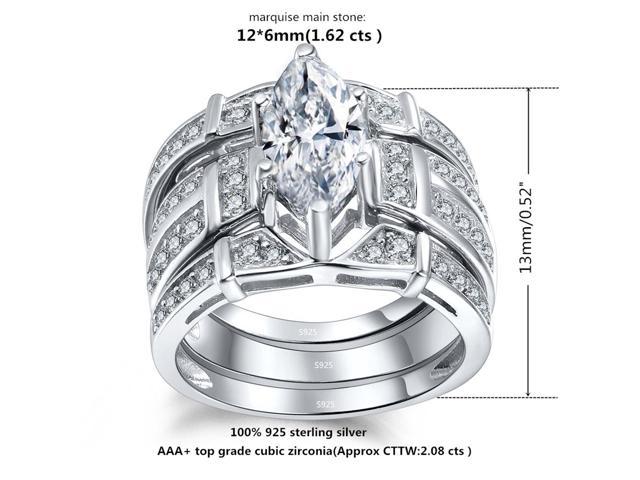 Mabella Trio Sterling Silver Cubic Zirconia CZ Marquise Wedding Ring Set  Anniversary for Women, Size 6