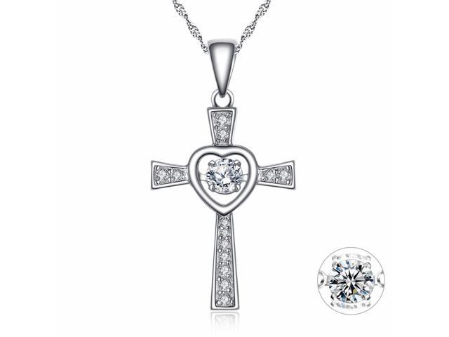 Sterling Silver Round CZ Heart Style Dancing Necklace Emerald Pendant For Women