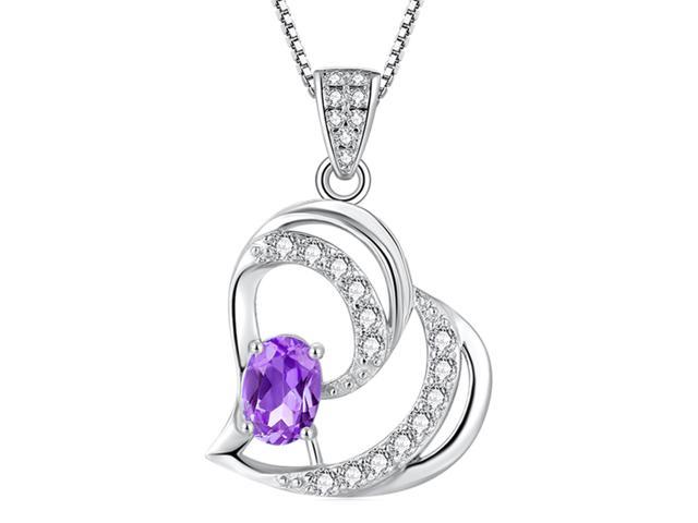 3.15 CTW Created Amethyst Gemstone Pendant Necklace 925 Sterling Silver Chain