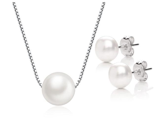 single pearl necklace and earring set