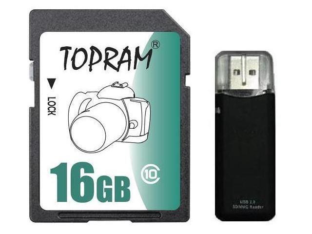 TOPRAM 16GB SD 16GB SDHC Card Class 10 Extreme Speed for Camera & Camcorder with R3 Card Reader - OEM
