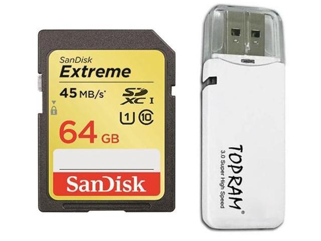 SanDisk 64GB 64G Extreme SD SDHC SDXC Card UHS-I Class 10 45MB/s 300X with USB 3.0 RV33 Reader