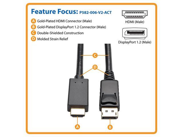 Tripp Lite DisplayPort 1.2 to HD Active Adapter Cable, DP with Latches ...