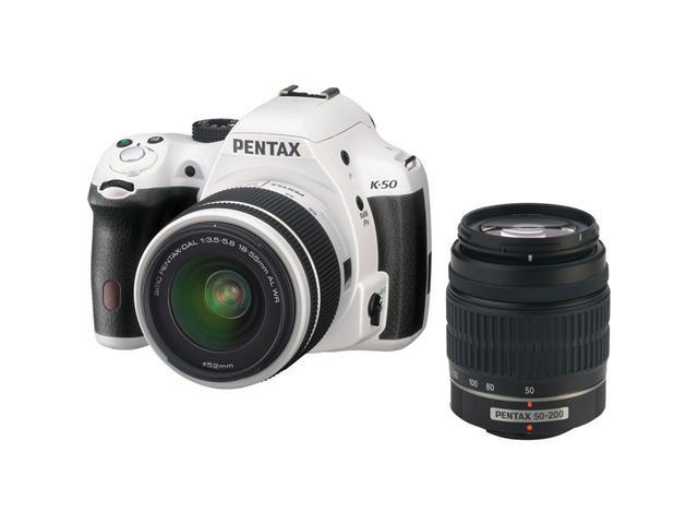 PENTAX K-50 (10950) White 16.3 MP Digital SLR Camera with 18-55mm f/3.5-5.6 and 50-200mm f/4-5.6 Lenses