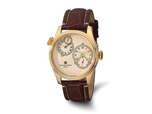 Charles Hubert Mens Stainless Steel Gold Dial Dual Time Watch - Newegg.com
