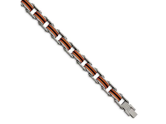 Stainless Steel Black & Orange Polyurethane 8.75in Bracelet 