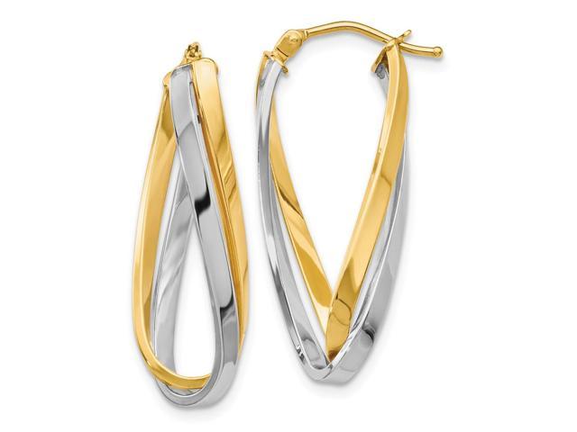 14k Two Tone White and Yellow Gold Diamond-Cut 2mm Twist Hoop Earrings 35mm Diameter