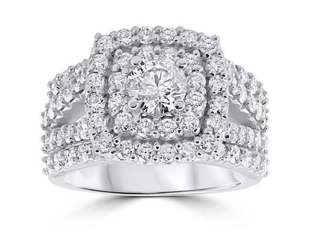 3 ct Diamond Engagement Wedding Double Cushion Halo Trio Ring Set 10k White Gold